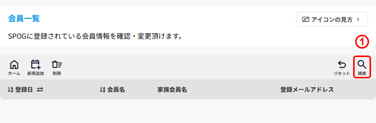 会員一覧画面の検索ボタン