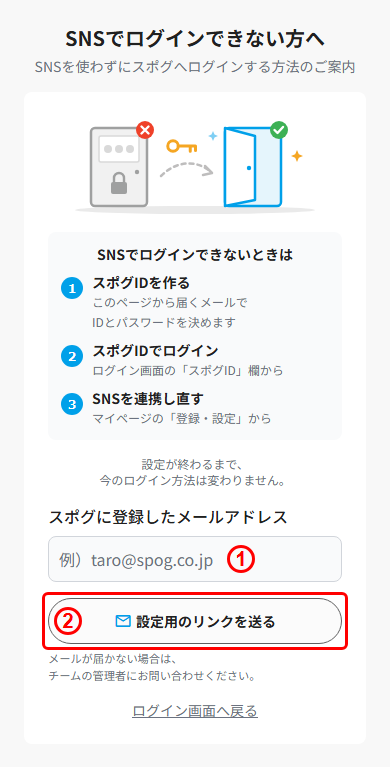 登録メールアドレスの入力画面